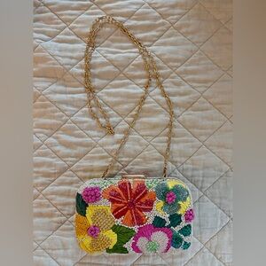 Dolce Vita Floral Beaded Clutch with Gold Chain
